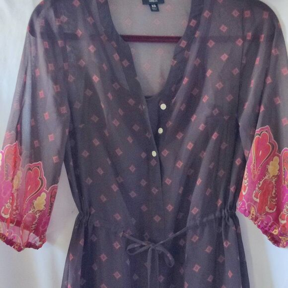 Mossimo Women's Chiffon Button 3/4 Sleeve Drawstring Waist Dress SZ XS - Picture 3 of 10